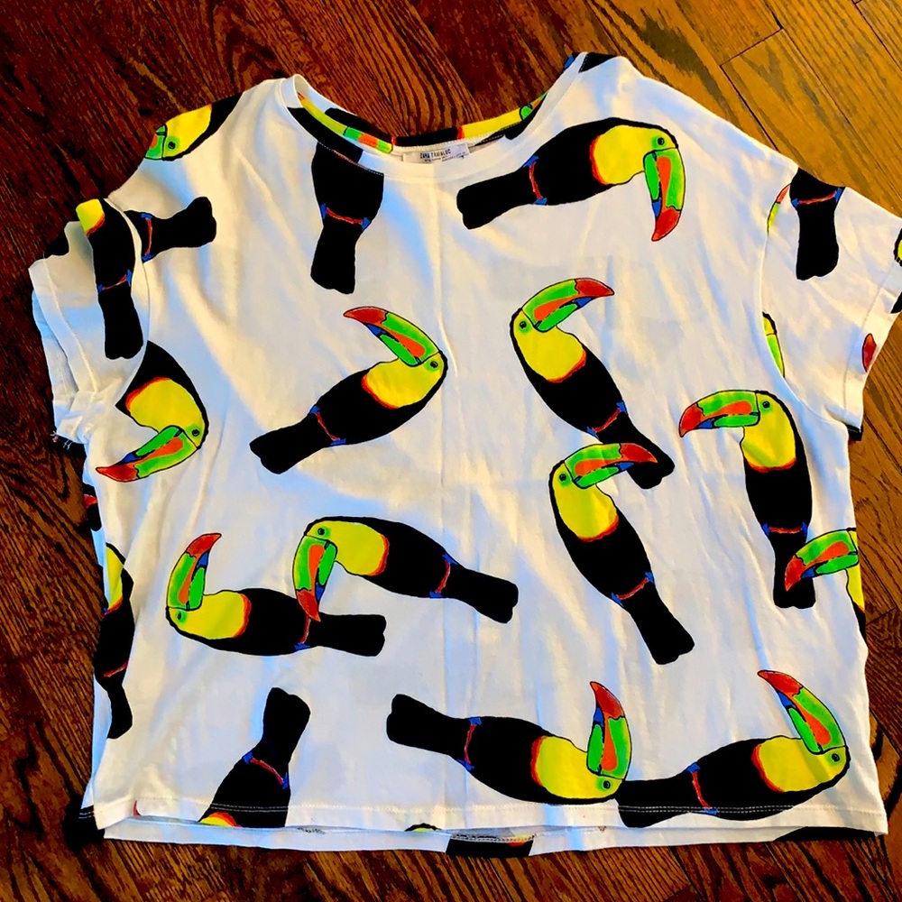 Zara Trafaluc Crop Top with tropical birds